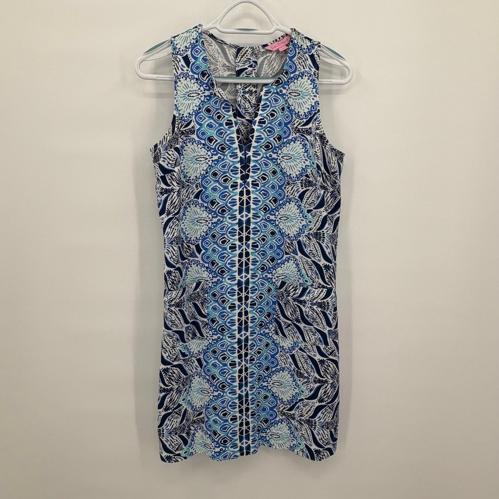 Lilly Pulitzer‎ Kelby Shift Dress Blue White Mermaid Tail Print  Womens 0